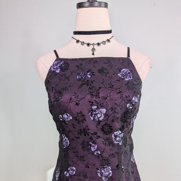 Vintage Morgan Co Prom Dress Maxi Gown 6 Purple Y2K Goth Whimsigoth 90S Floral - Picture 3 of 13